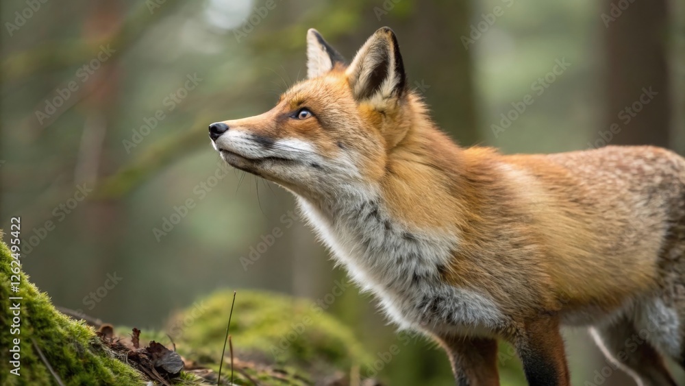 Red fox alert in the forest Red fox alert in the forest