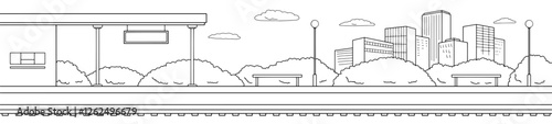 Railway station platform graphic train sketch long illustration vector 