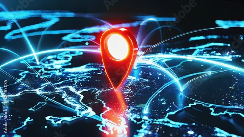 Digital Map With Location Pin and Network Connections Over Europe