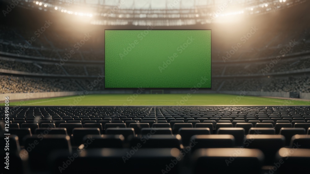 Fototapeta premium Wide Angle View of Empty Stadium with Green Screen Ready