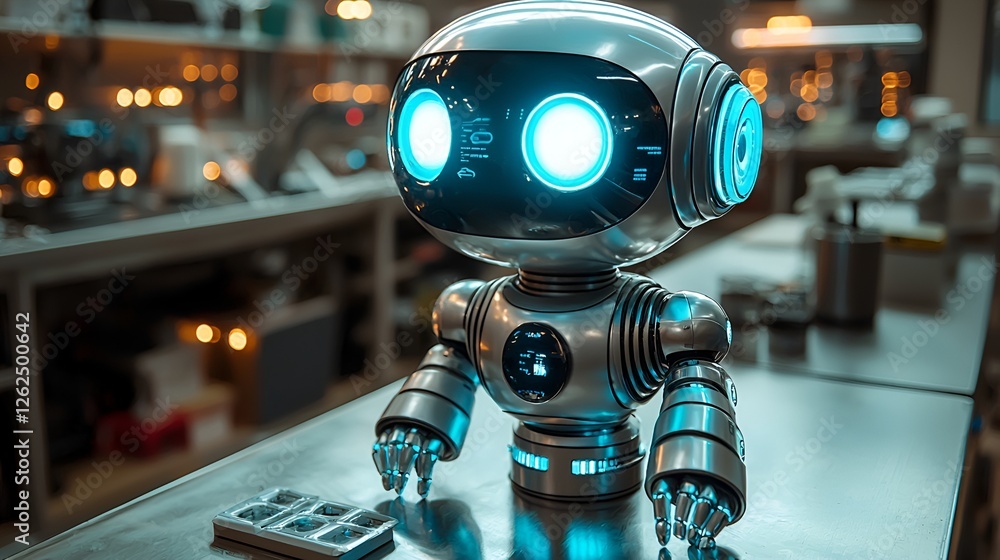 Fototapeta premium Futuristic robot in lab setting, working, for educational use