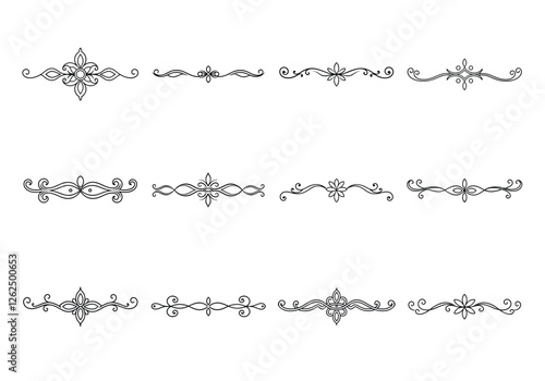 Tet of text delimiters and scroll elements, Graphic underline elements, Vintage divider, vector illustration border