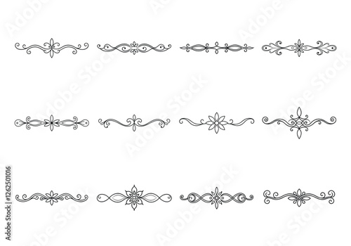 Tet of text delimiters and scroll elements, Graphic underline elements, Vintage divider, vector illustration border