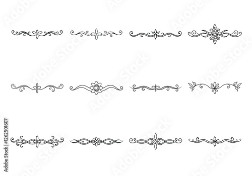Tet of text delimiters and scroll elements, Graphic underline elements, Vintage divider, vector illustration border
