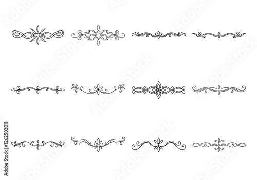 Tet of text delimiters and scroll elements, Graphic underline elements, Vintage divider, vector illustration border