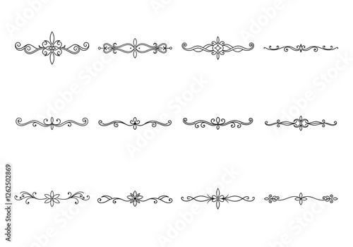 Tet of text delimiters and scroll elements, Graphic underline elements, Vintage divider, vector illustration border