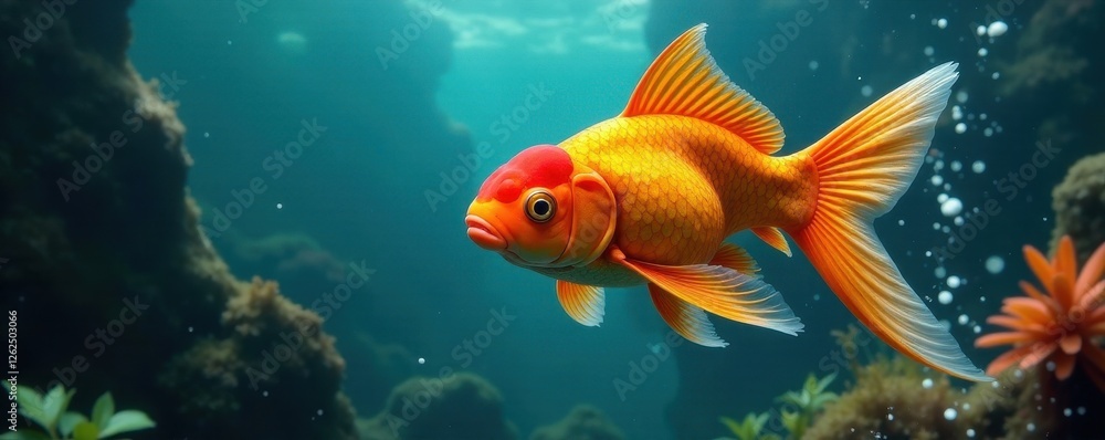 Orange goldfish, flowing paint, dynamic underwater scene, ocean, aquatic, pattern Orange goldfish, flowing paint, dynamic underwater scene, ocean, aquatic, pattern