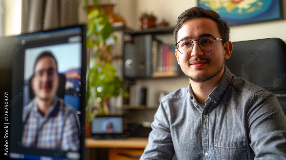 Remote Work and Virtual Meeting – Young Professional in a Home Office Setting -background, Generative AI Remote Work and Virtual Meeting – Young Professional in a Home Office Setting -background, Generative AI