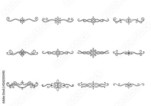 Tet of text delimiters and scroll elements, Graphic underline elements, Vintage divider, vector illustration border