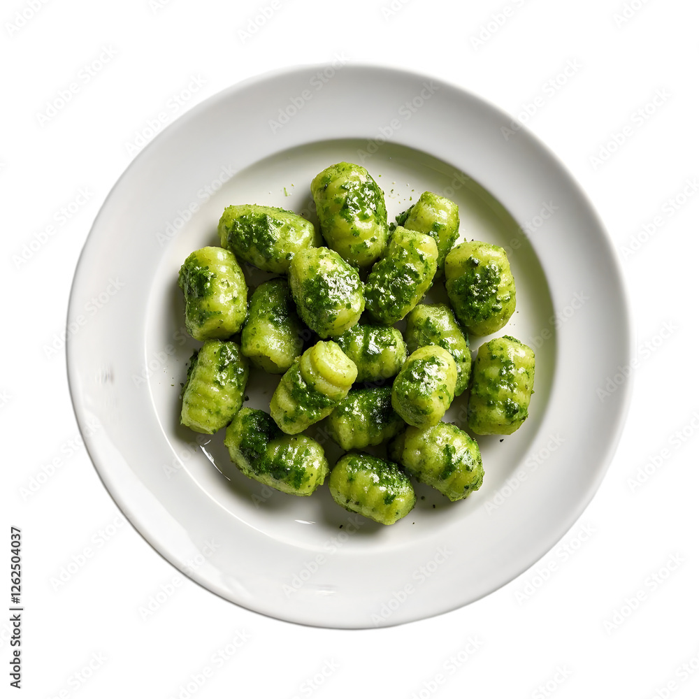 Delicious Plate of Pesto Gnocchi on transparent background Delicious Plate of Pesto Gnocchi on transparent background
