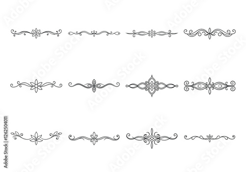 Tet of text delimiters and scroll elements, Graphic underline elements, Vintage divider, vector illustration border