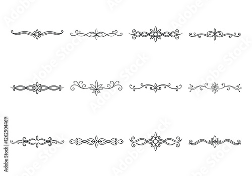 Tet of text delimiters and scroll elements, Graphic underline elements, Vintage divider, vector illustration border