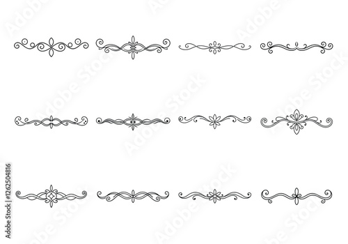 Tet of text delimiters and scroll elements, Graphic underline elements, Vintage divider, vector illustration border