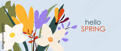 Background with spring flowers. Hello spring. Vector illustration.