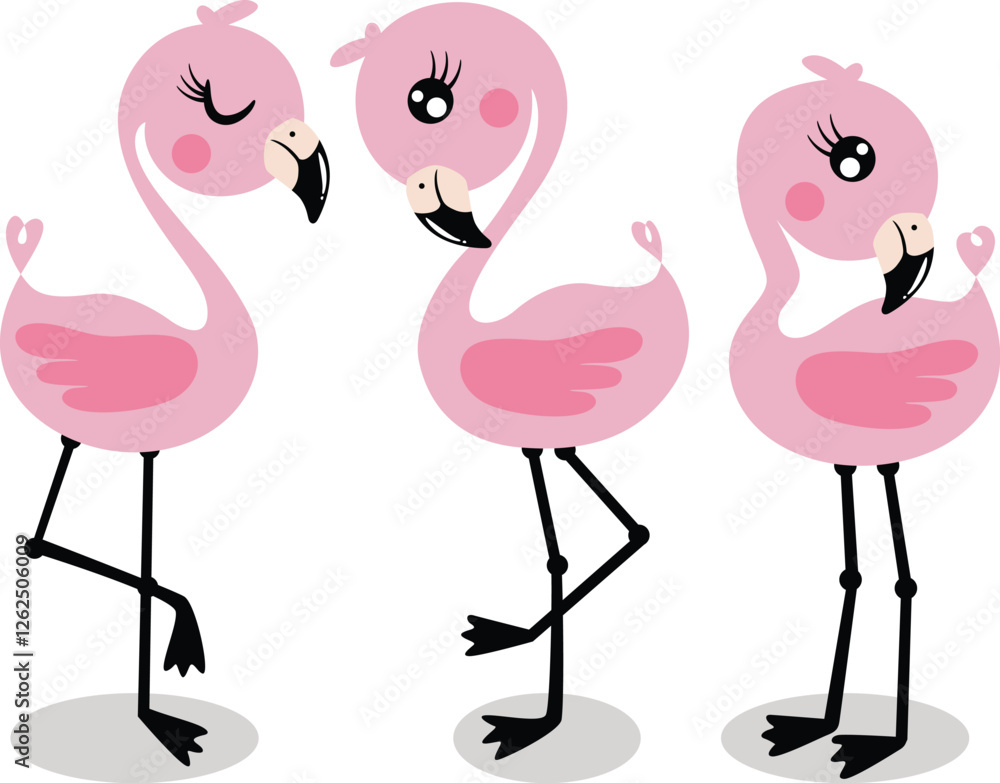 Fototapeta premium Three loving little pink flamingos 