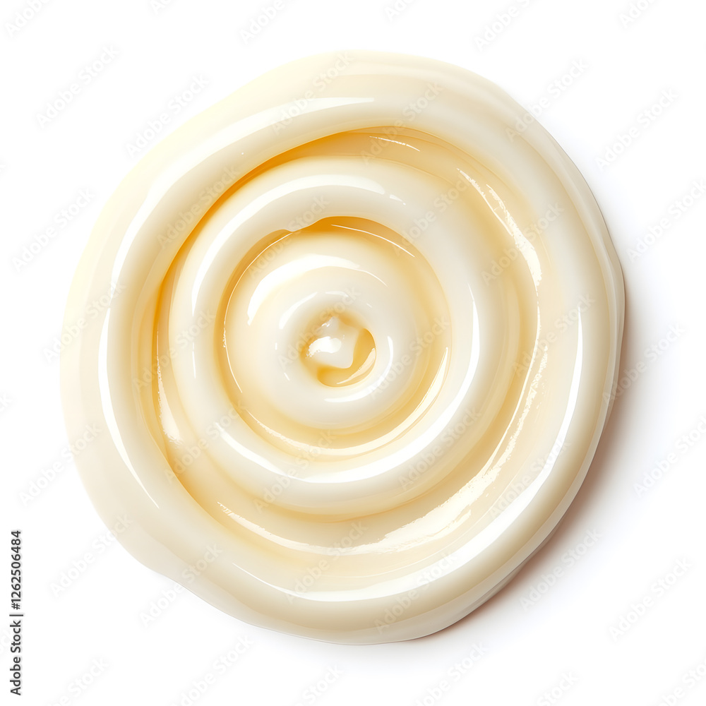 Mayonnaise swirl, whipped cream texture, top view, isolated on white background closeup Mayonnaise swirl, whipped cream texture, top view, isolated on white background closeup
