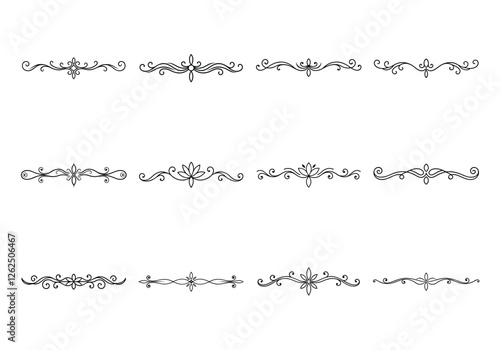 Tet of text delimiters and scroll elements, Graphic underline elements, Vintage divider, vector illustration border