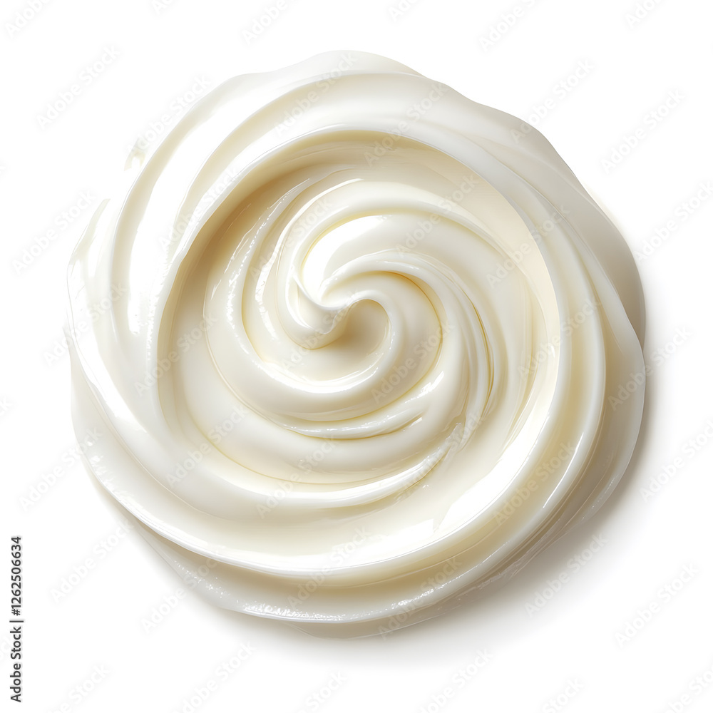 Mayonnaise swirl, whipped cream texture, top view, isolated on white background closeup Mayonnaise swirl, whipped cream texture, top view, isolated on white background closeup
