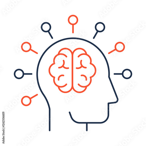 Critical Thinking line icon. Brain with Lightbulb and Connections Representing Deep Analytical Thought, Problem-Solving, and Decision-Making Skills.Vector icon.