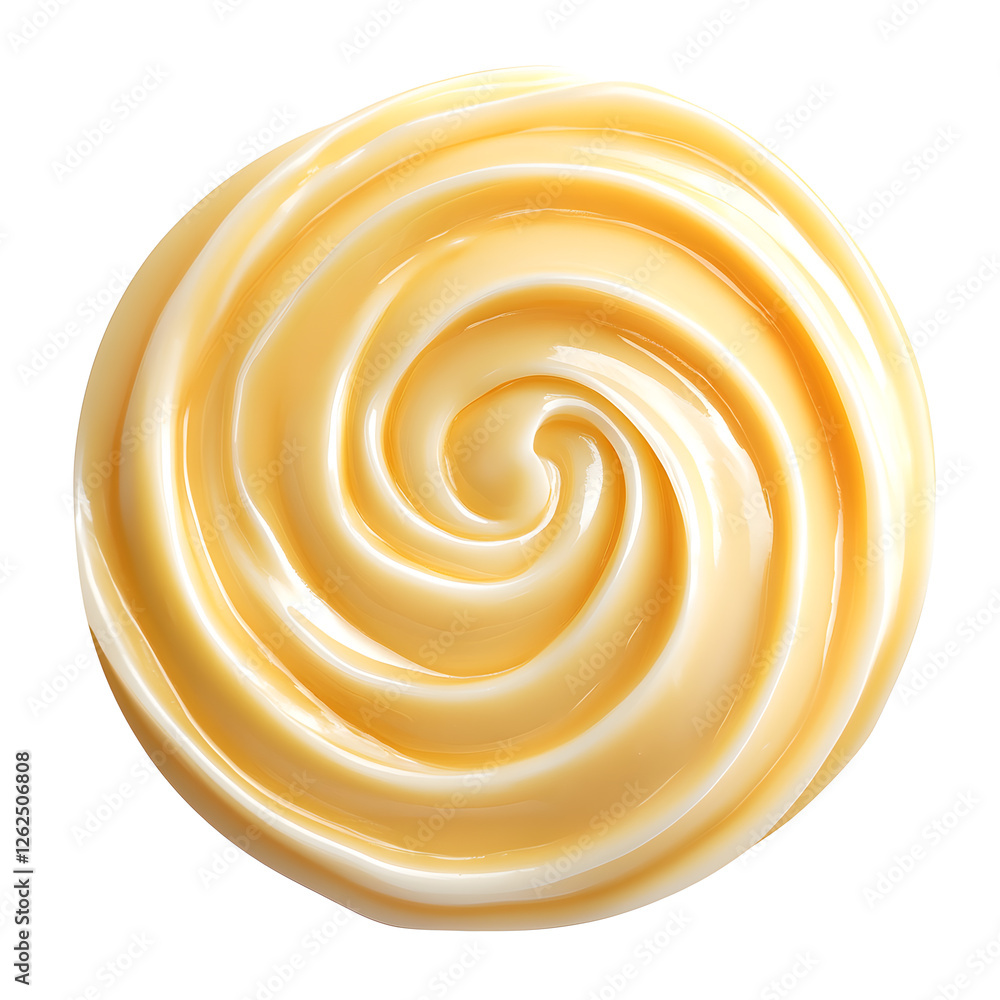 Mayonnaise swirl, whipped cream texture, top view, isolated on white background closeup Mayonnaise swirl, whipped cream texture, top view, isolated on white background closeup
