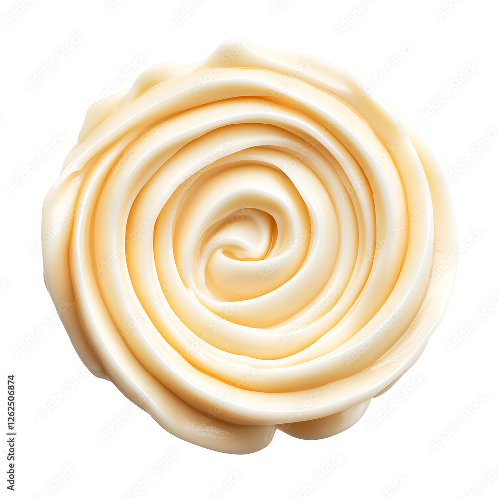 Mayonnaise swirl, whipped cream texture, top view, isolated on white background closeup Mayonnaise swirl, whipped cream texture, top view, isolated on white background closeup