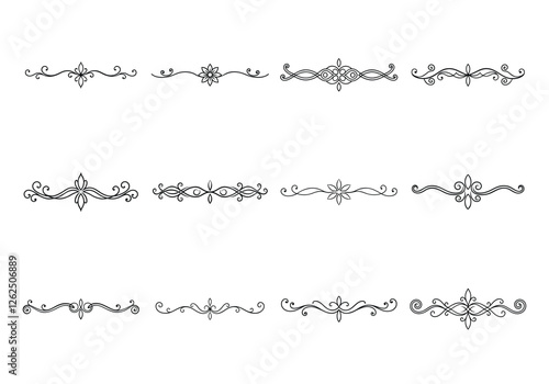 Tet of text delimiters and scroll elements, Graphic underline elements, Vintage divider, vector illustration border