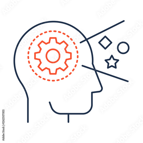 Perception line icon. Brain and Stars Representing the Ability to Understand, Interpret, and Respond to Information and Situations from Various Angles.Vector icon.