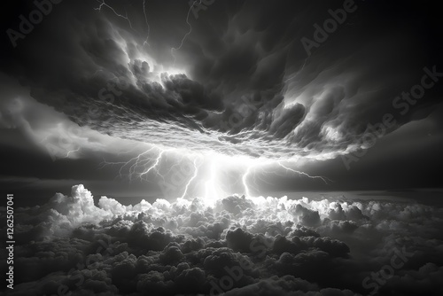 Dramatic lightning storm over clouds nature photography atmospheric environment aerial view powerful concept photo