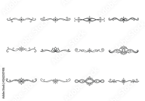 Tet of text delimiters and scroll elements, Graphic underline elements, Vintage divider, vector illustration border