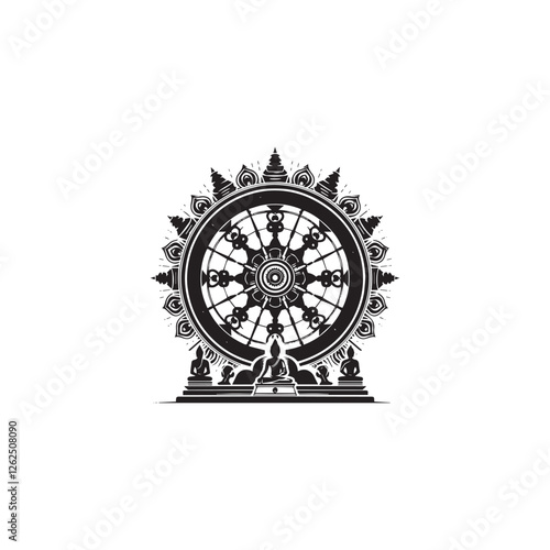 Dharma Wheel silhouette icon vector symbol design illustration