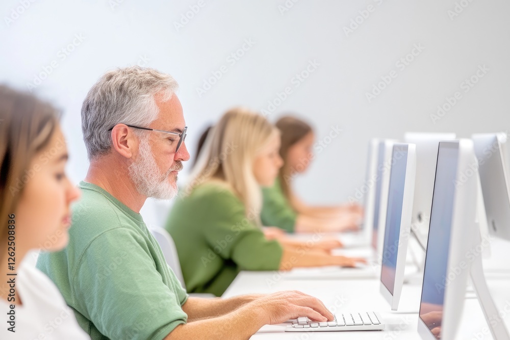 Focused Group Of Adults Working On Computers Focused Group Of Adults Working On Computers
