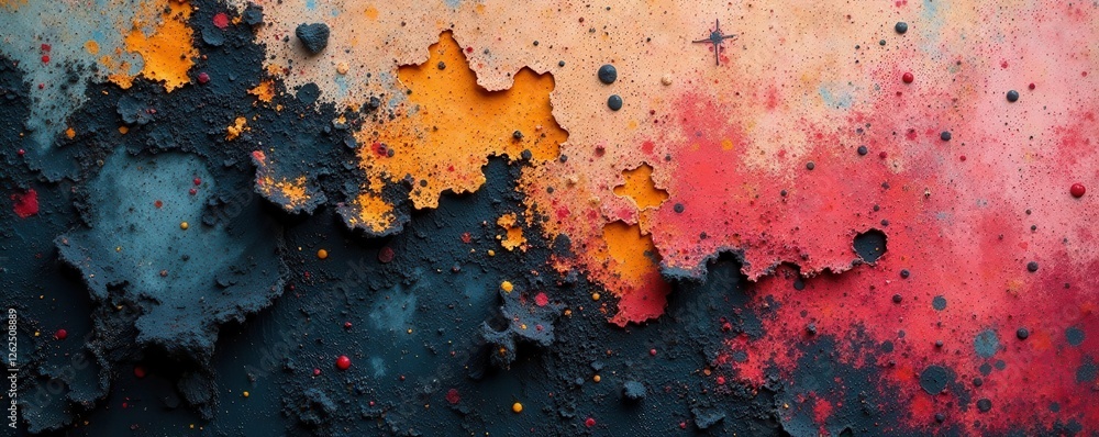 Fototapeta premium Black mold blooms on peeling paint, abstract decay texture , vintage, black, spooky