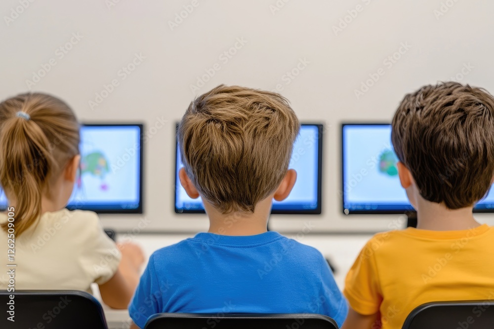 Children Collaborating In A Tech-Driven Classroom Children Collaborating In A Tech-Driven Classroom