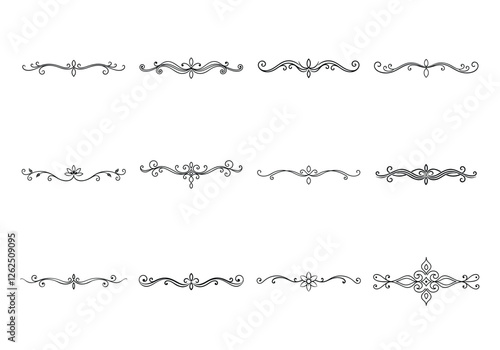 Tet of text delimiters and scroll elements, Graphic underline elements, Vintage divider, vector illustration border