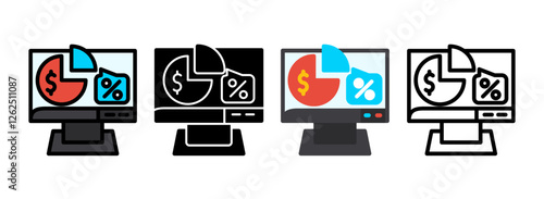Set of Gross Margin Line, Line Filled, Glyph, Flat Icons