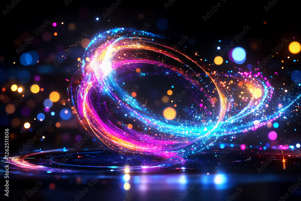 Glowing Venn Diagram with Overlapping Circles, Swirling Colors, and Light Trails on a Dark Background for Creative Abstract Imagery Glowing Venn Diagram with Overlapping Circles, Swirling Colors, and Light Trails on a Dark Background for Creative Abstract Imagery