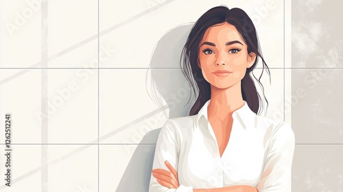 Confident and Determined Business Woman Standing by Cement Wall