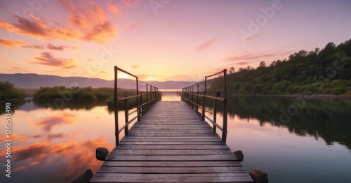 Wallpaper Mural Wooden bridge over a shallow and calm Portuguese lake at sunset, landscape, water, Portugal Torontodigital.ca