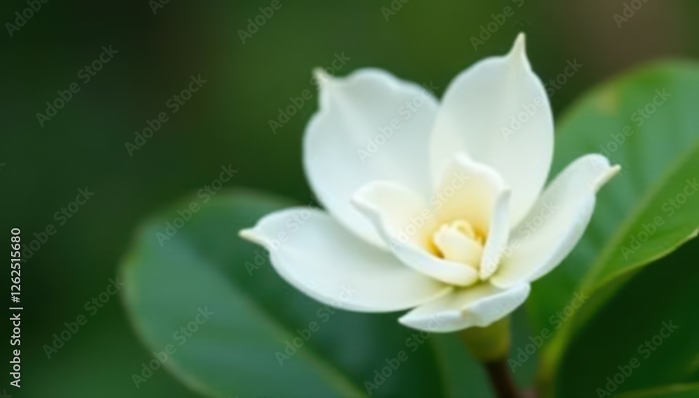 Close-up of single pristine white gardenia blossom, isolated , greenery, texture, gardenia Close-up of single pristine white gardenia blossom, isolated , greenery, texture, gardenia