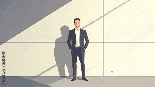 Professional Businessman in Suit, Standing Against Cement Wall