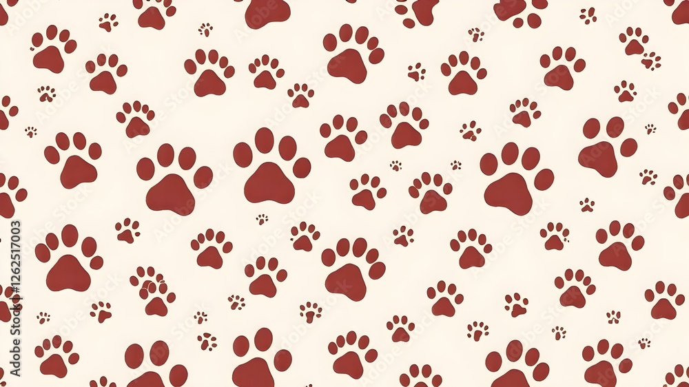 Paw Print Pattern: A charming seamless pattern featuring adorable paw prints in a rich maroon hue, scattered playfully across a creamy beige backdrop. Perfect for pet-themed designs, textiles. Paw Print Pattern: A charming seamless pattern featuring adorable paw prints in a rich maroon hue, scattered playfully across a creamy beige backdrop. Perfect for pet-themed designs, textiles.