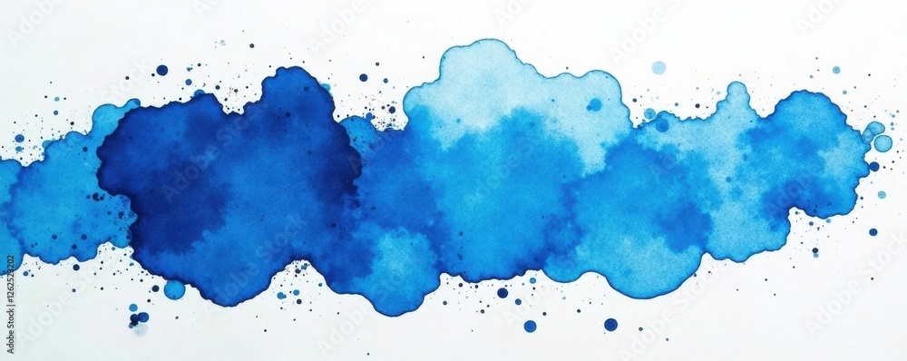 Obraz premium Deep blue watercolor splatter, textured white paper Abstract art , ink, graphic, canvas