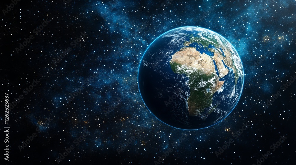 Fototapeta premium Captivating Blue Planet Surrounded by a Vast Star Field in the Infinite Universe Illustrating the Beauty of Cosmic Landscapes and the Wonder of Celestial Bodies in Deep Space