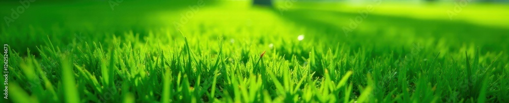 Fototapeta premium Deep green grass carpet, sunlight dappled surface, sunlight, lawn