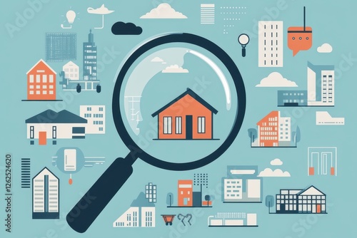 Magnifying Glass Over House Illustrating Housing Market Trends