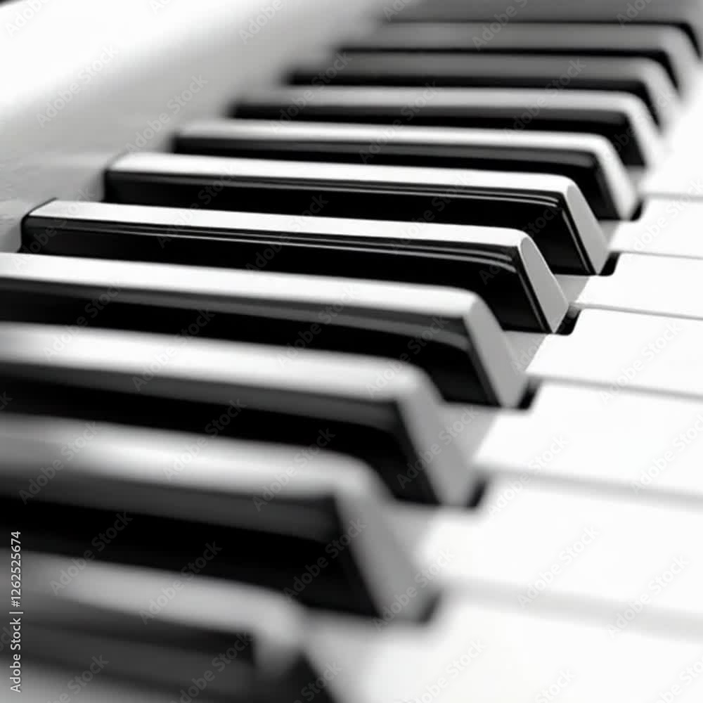 A detailed illustration of a piano keyboard with black and white keys in an elegant layout on a pure white background
A detailed illustration of a piano keyboard with black and white keys in an elegant layout on a pure white background