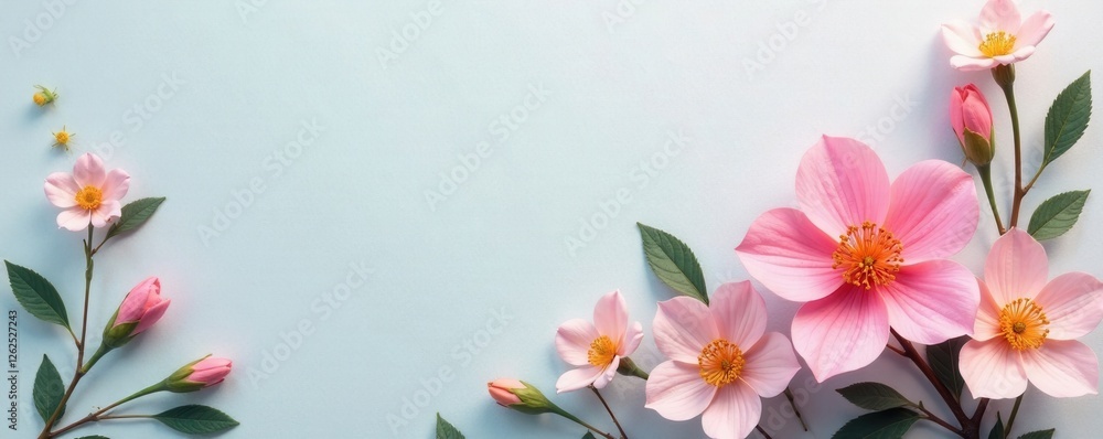 Naklejka premium Delicate pastel blooms on textured paper backdrop, papercraft, petals