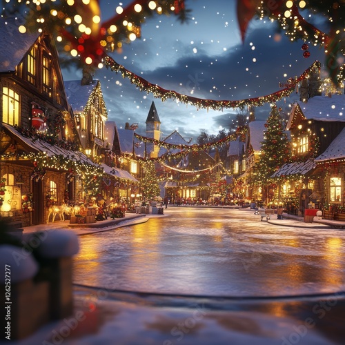 A charming town is beautifully decorated for the christmas holiday