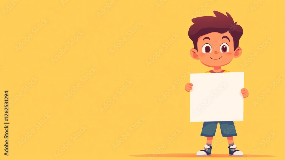 Confused Boy Holding Blank White Board for Advertisement Confused Boy Holding Blank White Board for Advertisement