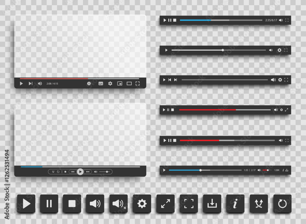 Audio or Video player progress loading bars, video player interface Audio or Video player progress loading bars, video player interface